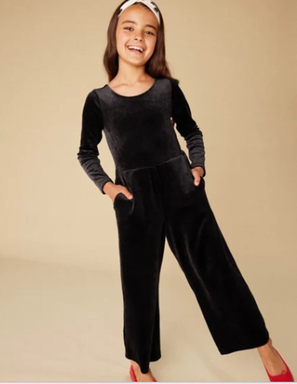 Just For Kicks Tea Collection Velour Jumpsuit Girl's 14 Black Wide Leg